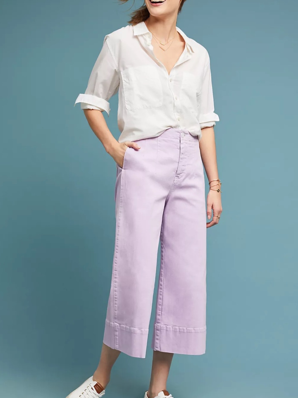 Pilcro Anthropologie Lavender Purple High Rise Cropped Wide-Leg Pants